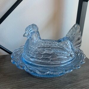 Mosser Glass Hen on Nest Willow Blue 6.5” Great Condition